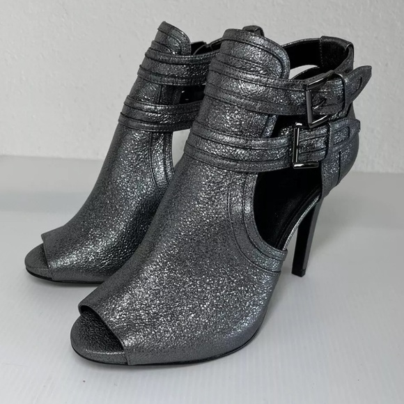 MICHAEL KORS BLAZE METALIC LEATHER OPEN TOE PEN HEELS IN SIZE 9.5 M - Picture 2 of 10